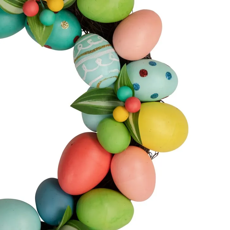 14" Unlit Colorful Easter Egg Wreath