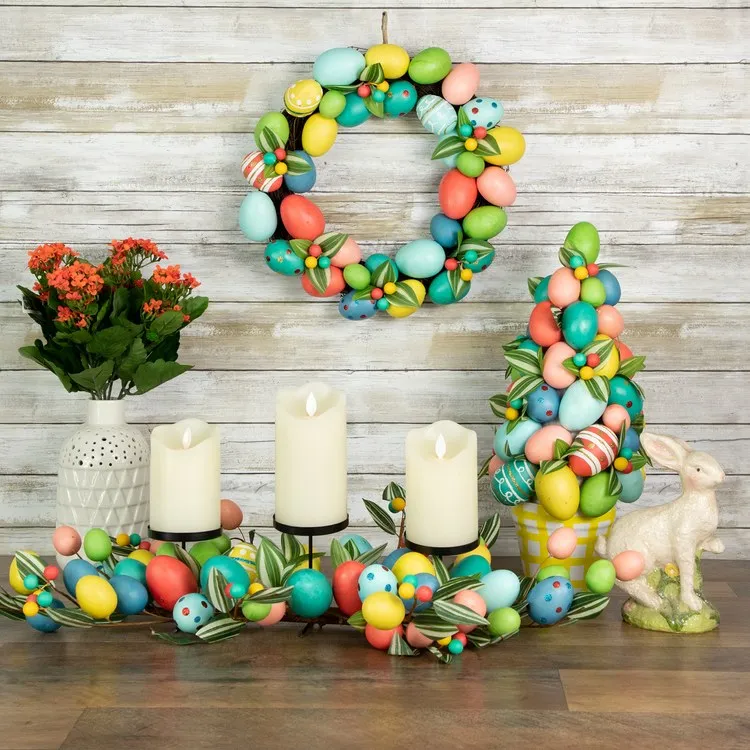 14" Unlit Colorful Easter Egg Wreath