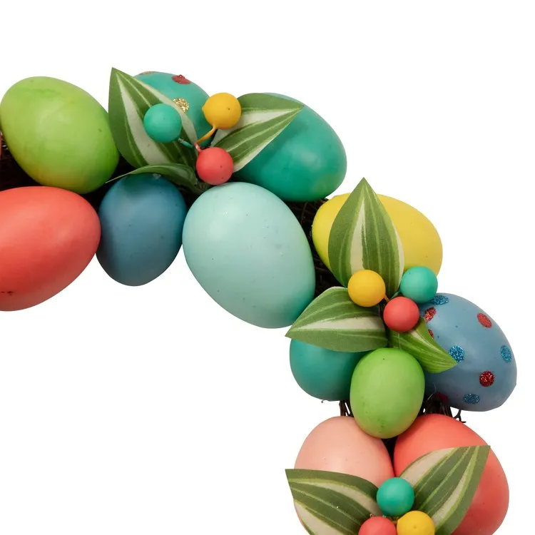 14" Unlit Colorful Easter Egg Wreath