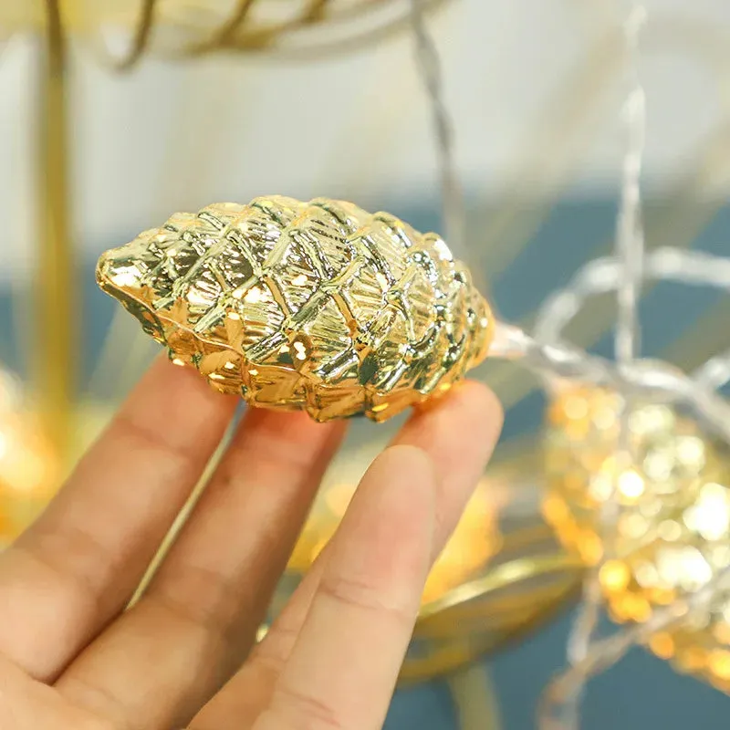 1.5M Gold Silver Pine Cone LED String Lights Christmas Fairy Lights