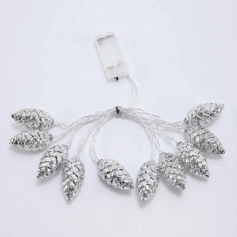 1.5M Gold Silver Pine Cone LED String Lights Christmas Fairy Lights
