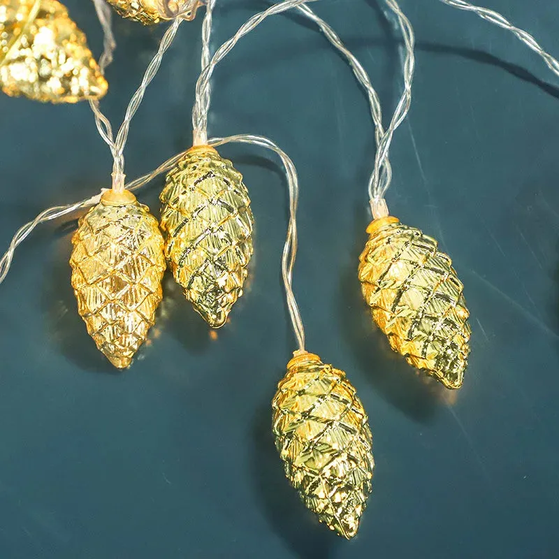 1.5M Gold Silver Pine Cone LED String Lights Christmas Fairy Lights