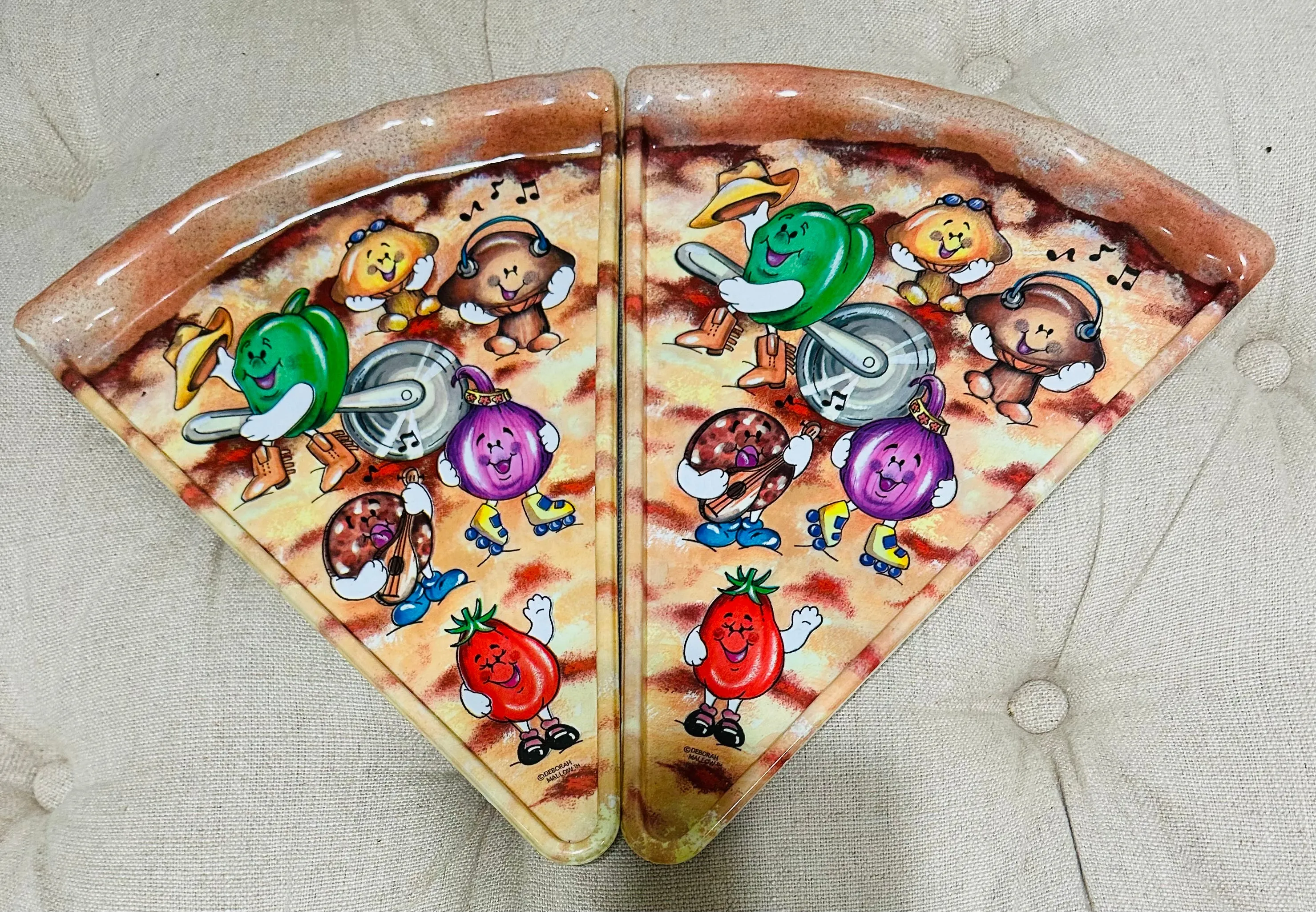 1990s Vintage Nostalgia Gift Deborah Mallow Pizza Slice Shaped Plates - Plastic QTY 2