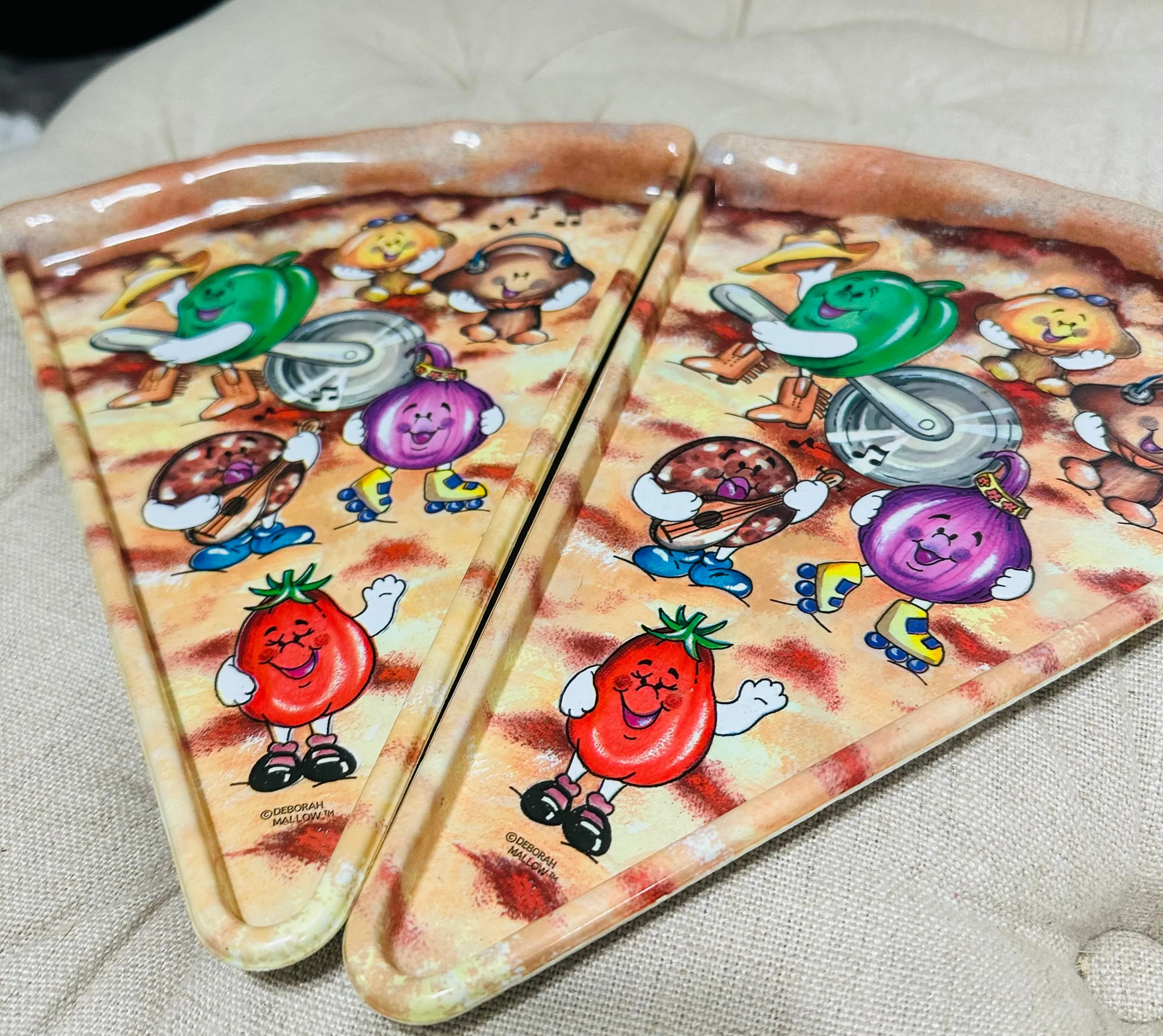 1990s Vintage Nostalgia Gift Deborah Mallow Pizza Slice Shaped Plates - Plastic QTY 2