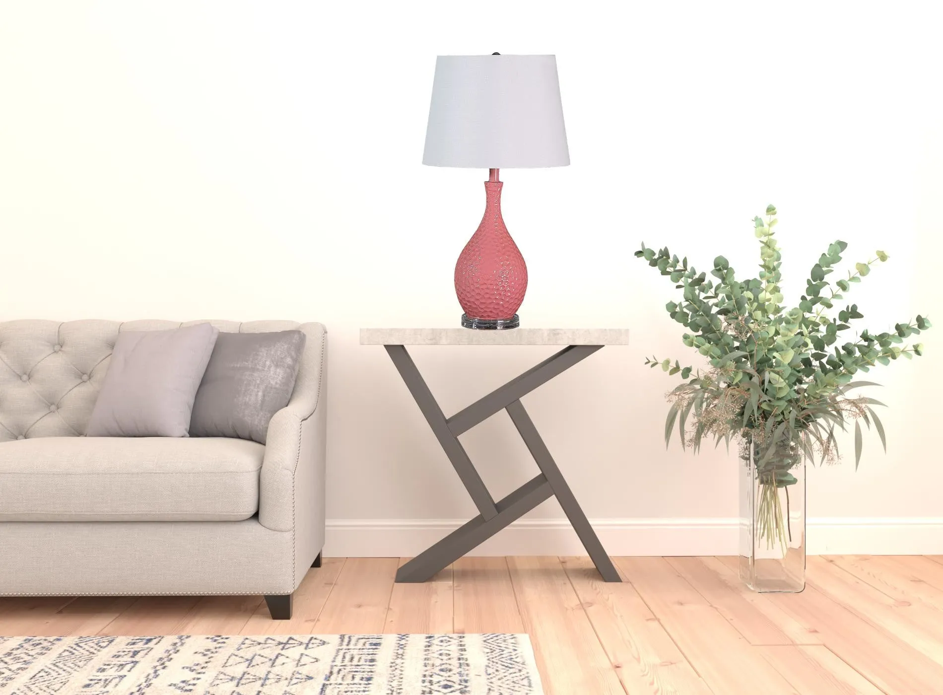 28" Pink Hammered Urn Table Lamp With White Tapered Drum Shade By Homeroots