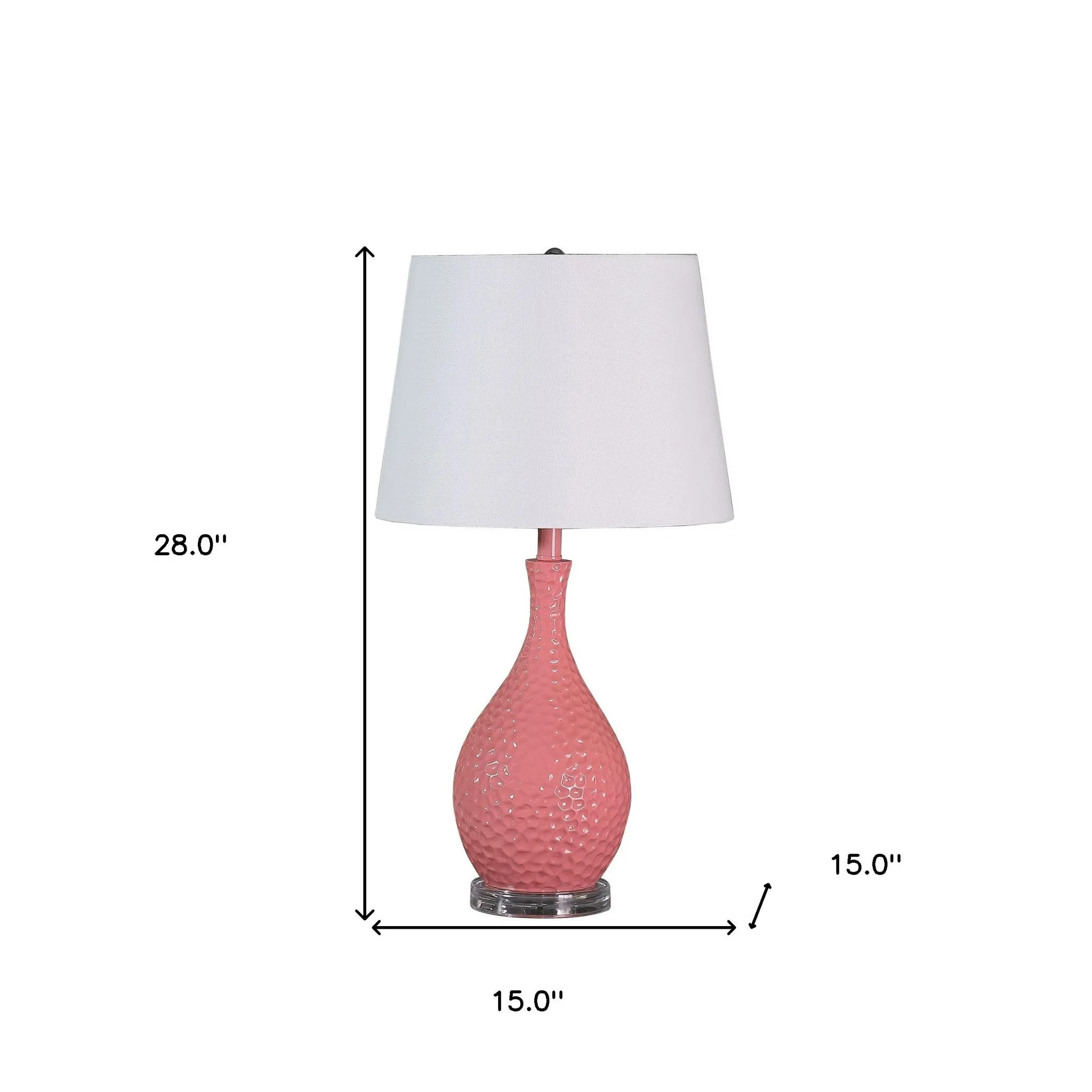 28" Pink Hammered Urn Table Lamp With White Tapered Drum Shade By Homeroots