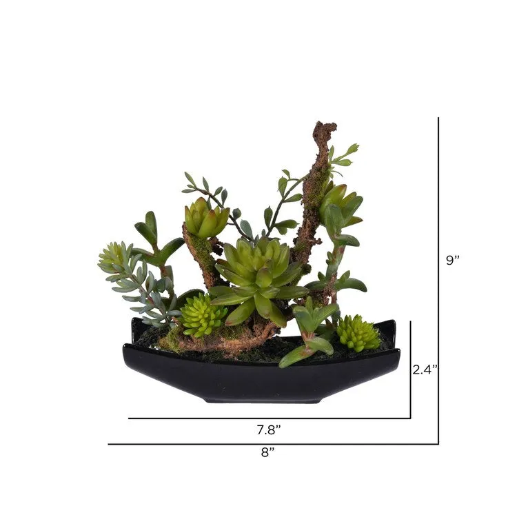 8" Artificial Green Mixed Succulent in Ceramic Pot