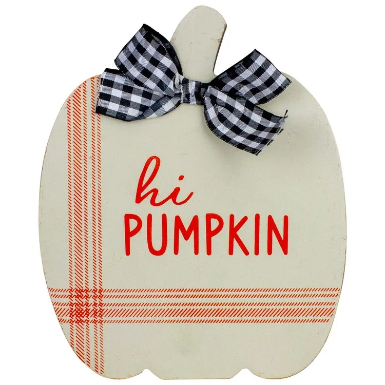 8" Blue and Beige Fall Harvest Wooden Pumpkin Welcome Plaques Set of 2