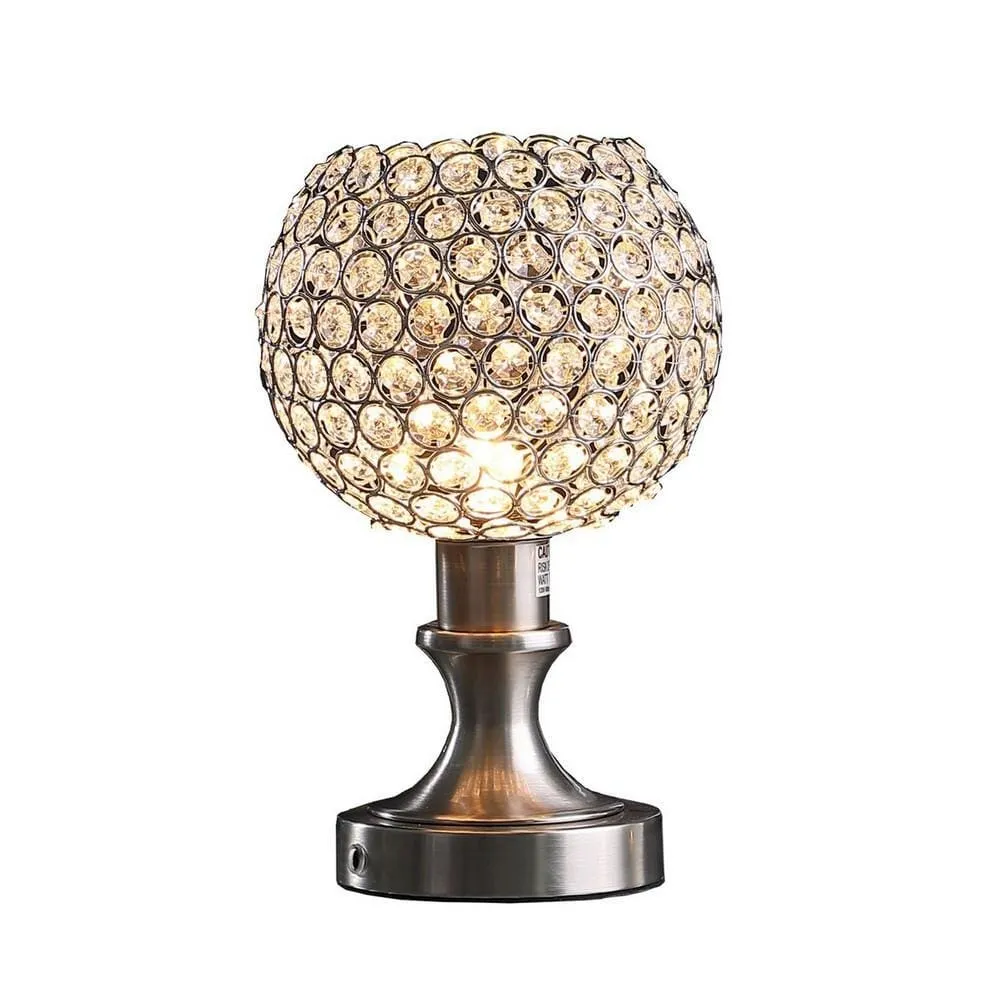 Acrylic Bead Globe Table lamp with Metal Base, Silver By Casagear Home