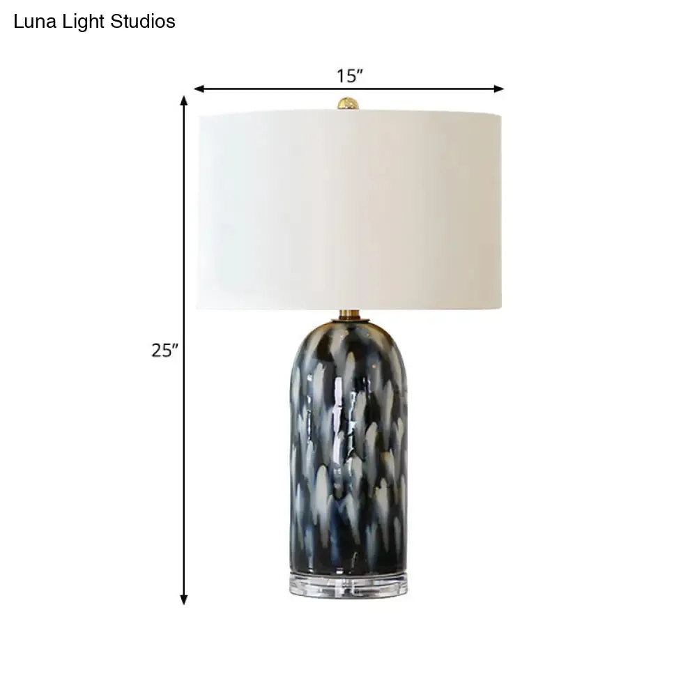 Algieba - Retro Retro Straight Sided Shade Table Light 1 Head Fabric Night Stand Lamp in White with Cylindrical Base