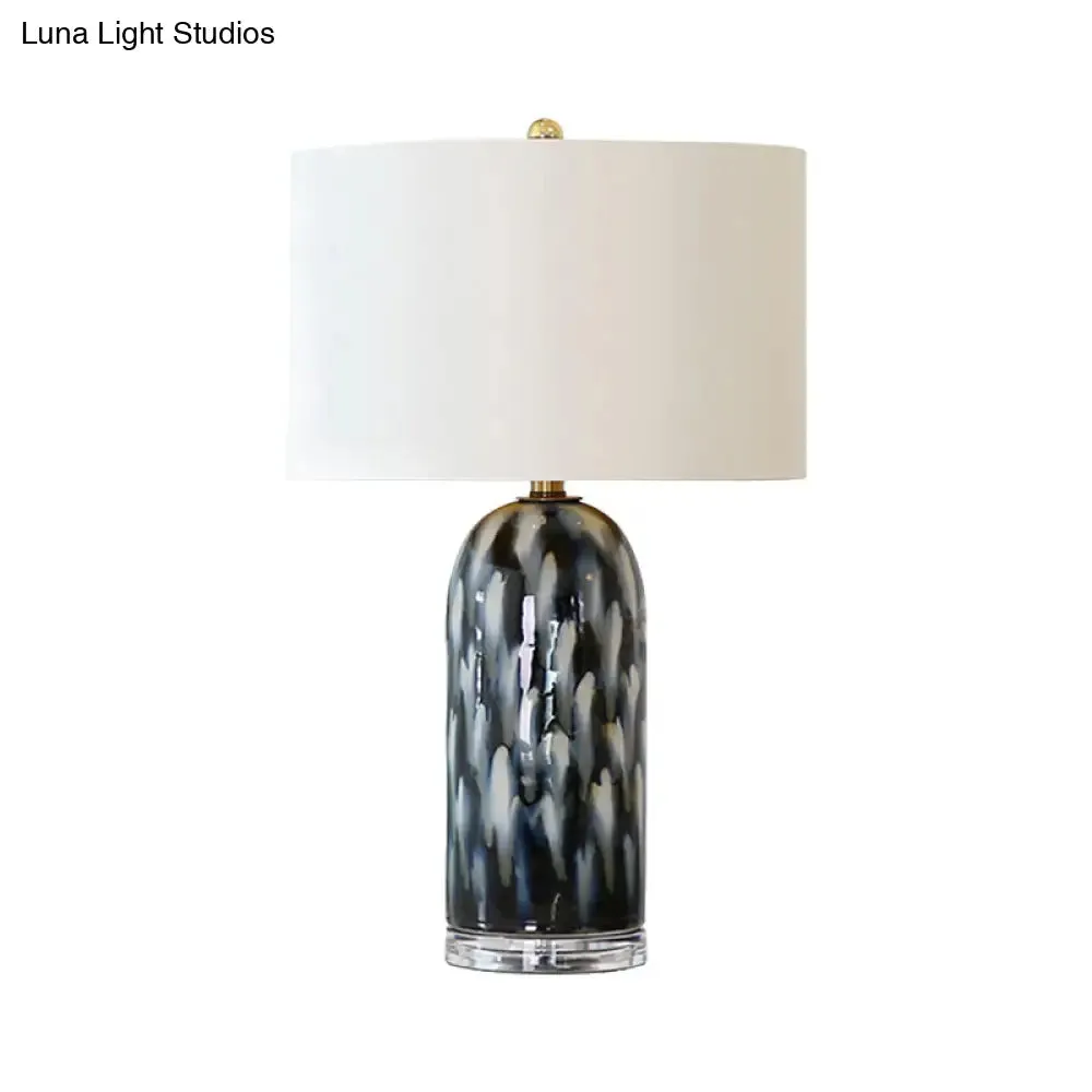 Algieba - Retro Retro Straight Sided Shade Table Light 1 Head Fabric Night Stand Lamp in White with Cylindrical Base