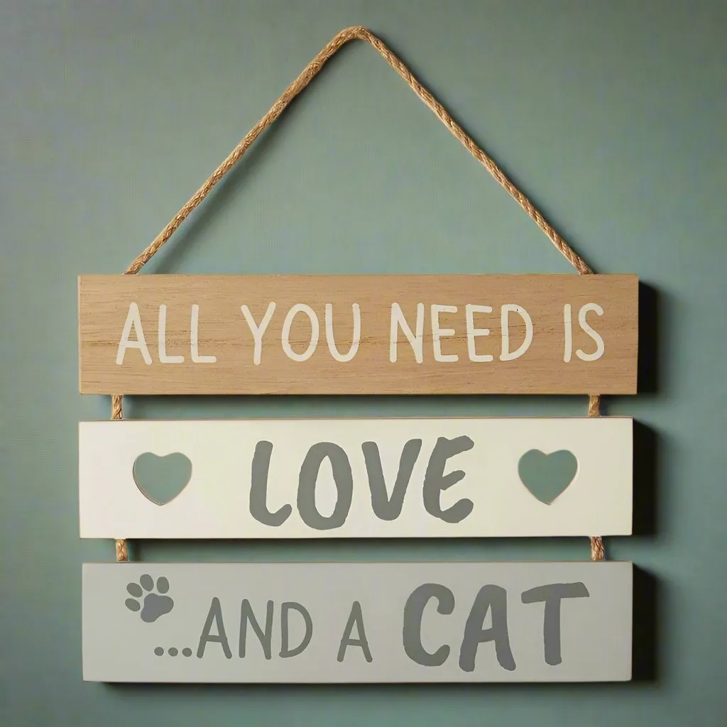 All You Need is Love and a Cat Slatted Sign