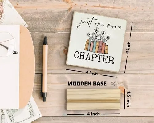ANIANG Just One More Chapter Desk Decor, Book Lover Nerd Gifts, Bookwarm Bookish Bookshelf Decor Wood Plaque, Home Library Wooden Plaque Sign with Wood Stand for Office Bedroom Book Reader Kids
