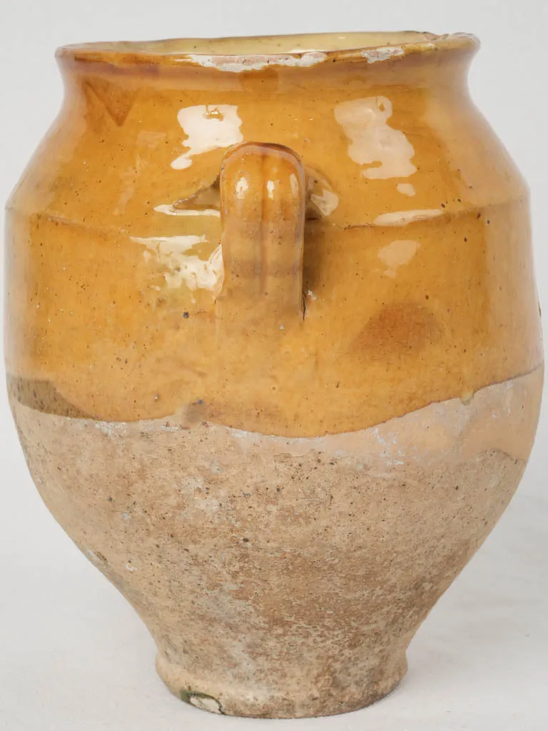 Antique terracotta French confit pot w/ ocher glaze 8¼"