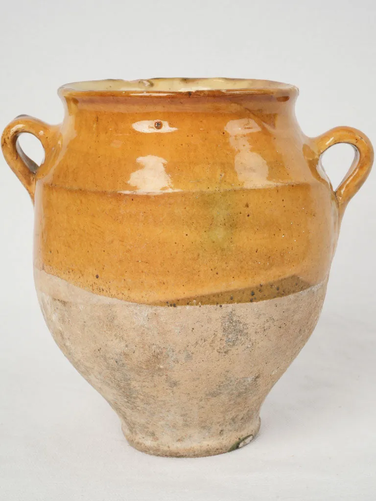 Antique terracotta French confit pot w/ ocher glaze 8¼"