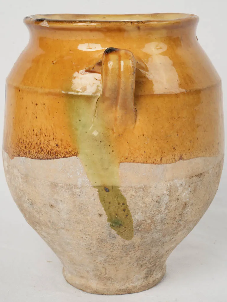 Antique terracotta French confit pot w/ ocher glaze 8¼"