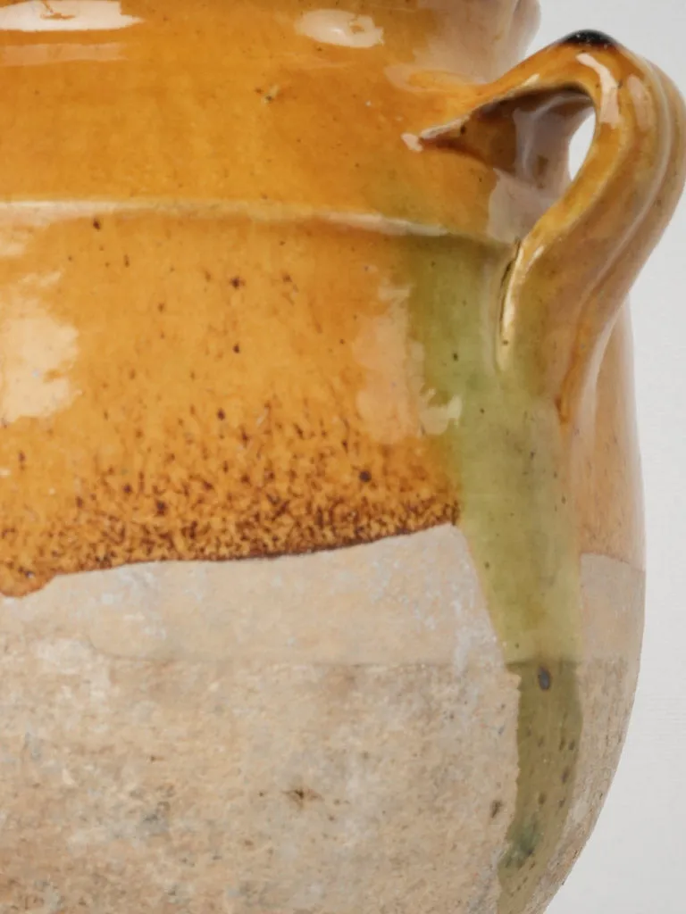 Antique terracotta French confit pot w/ ocher glaze 8¼"