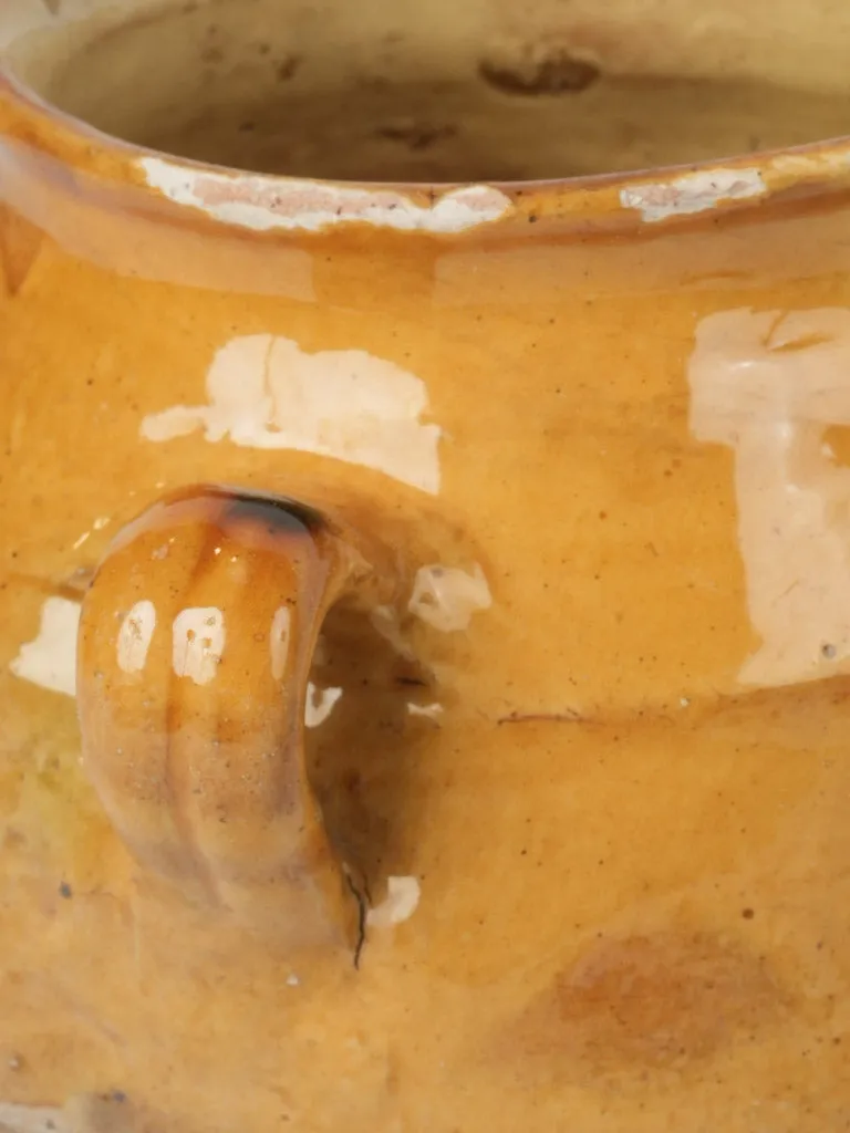 Antique terracotta French confit pot w/ ocher glaze 8¼"