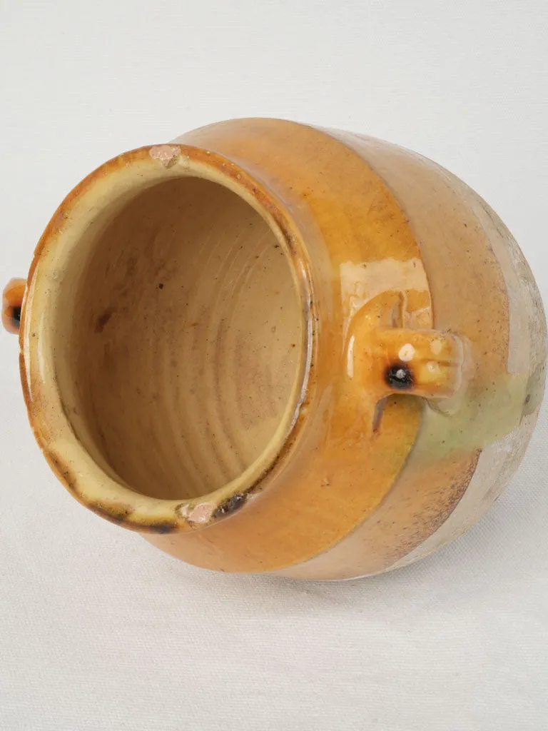 Antique terracotta French confit pot w/ ocher glaze 8¼"