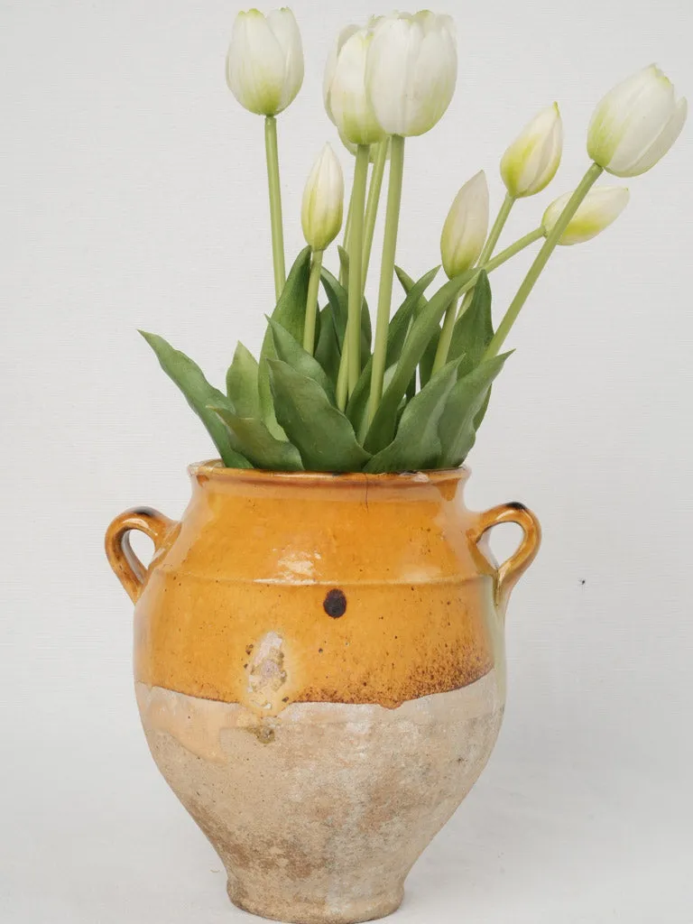 Antique terracotta French confit pot w/ ocher glaze 8¼"