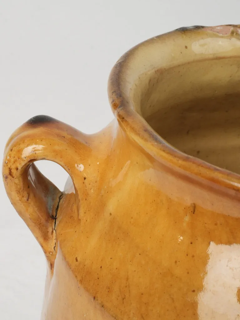 Antique terracotta French confit pot w/ ocher glaze 8¼"