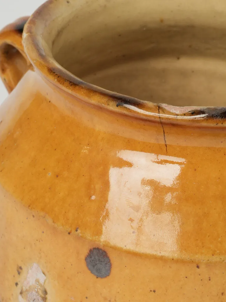 Antique terracotta French confit pot w/ ocher glaze 8¼"
