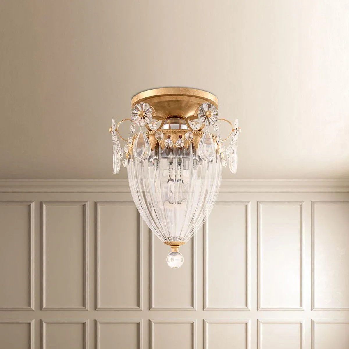Bagatelle 10 inch French Gold Semi Flush Mount Light with Clear Heritage Crystals