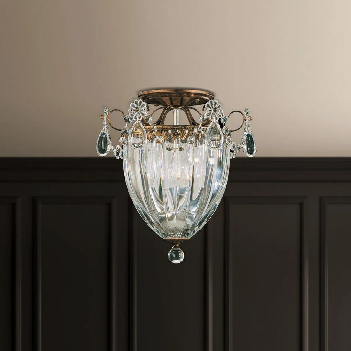 Bagatelle 12 inch Antique Silver Semi Flush Mount Light with Clear Heritage Crystals