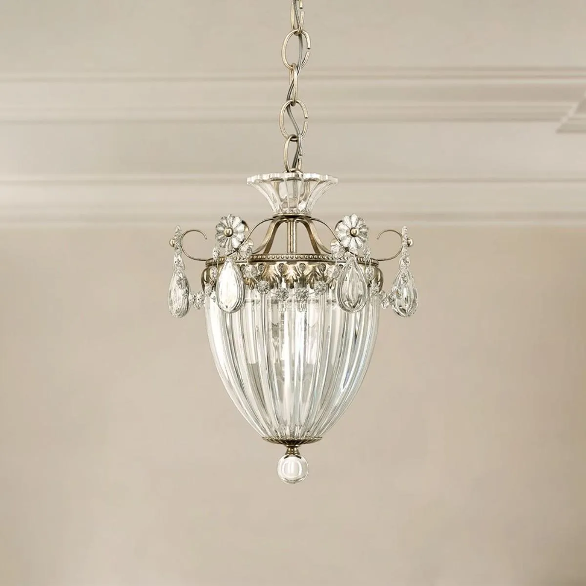 Bagatelle 3 Lights Antique Silver Pendant Light with Clear Heritage Crystals