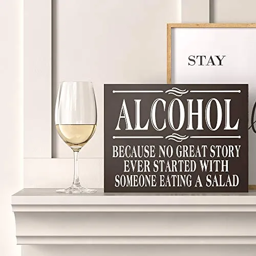 Barnyard Designs 'Alcohol Because' Wooden Box Sign, Funny Desk Decor, Primitive Decor Office Desk Decorations Women Office, Bathroom Shelf Decor, Funny Office Decor Humor, 8x6