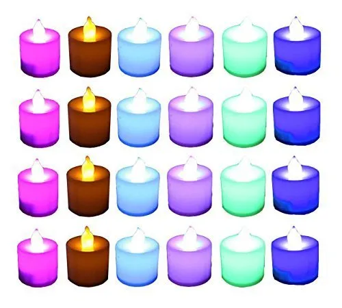 Beau STUTI LED Smokeless Pack of 24 Flameless Fake Rechargeable Coloring Floating Tealight Candle with Replaceable Battery Decorate Diwali Birthday Party Special Occasion