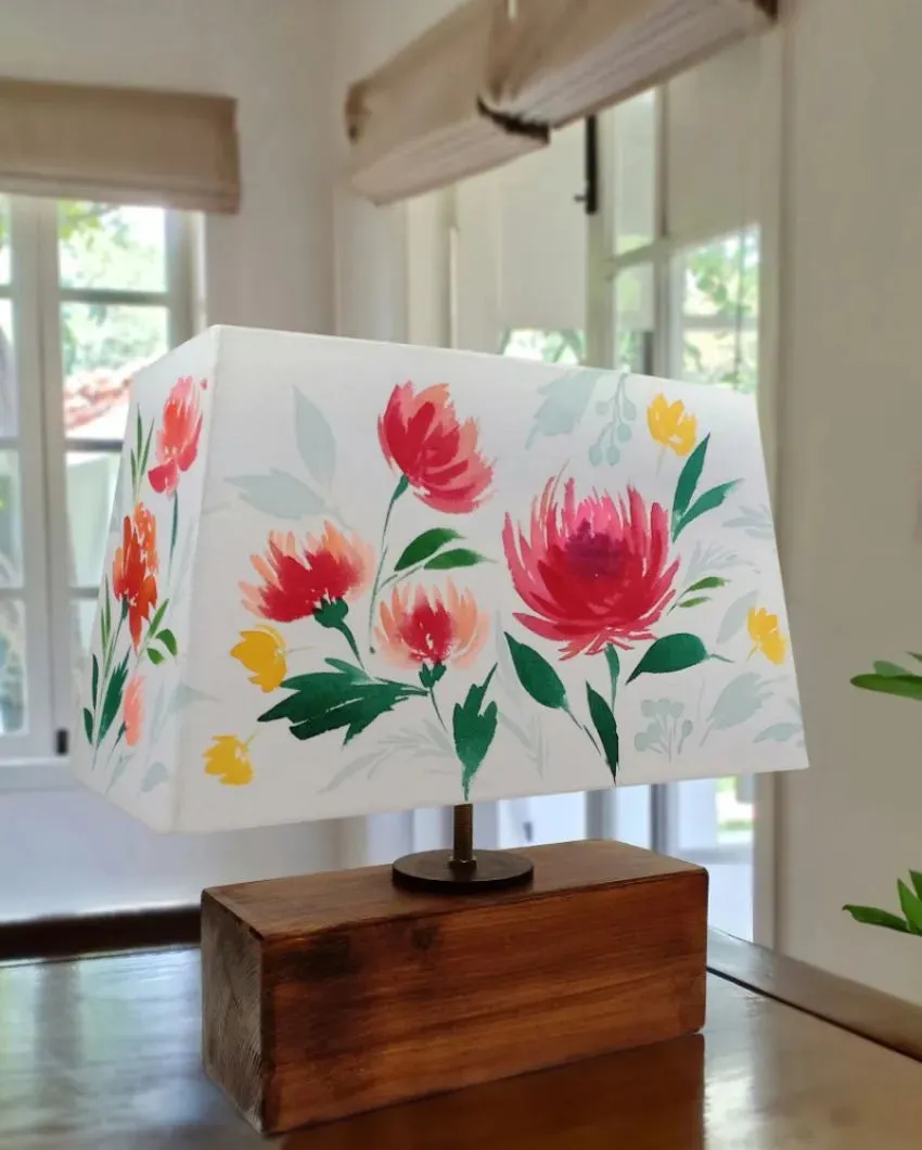 Beautiful Lillies Shaded Rectangle Shaped Cotton Table Lamp