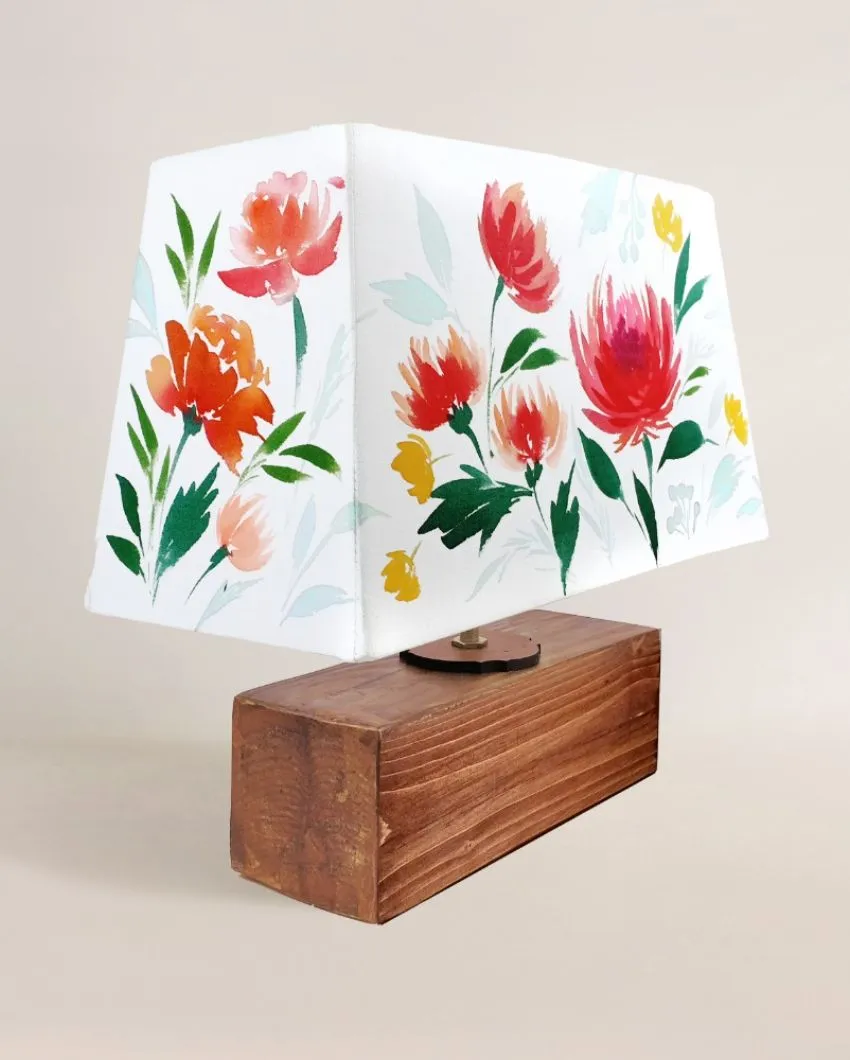 Beautiful Lillies Shaded Rectangle Shaped Cotton Table Lamp