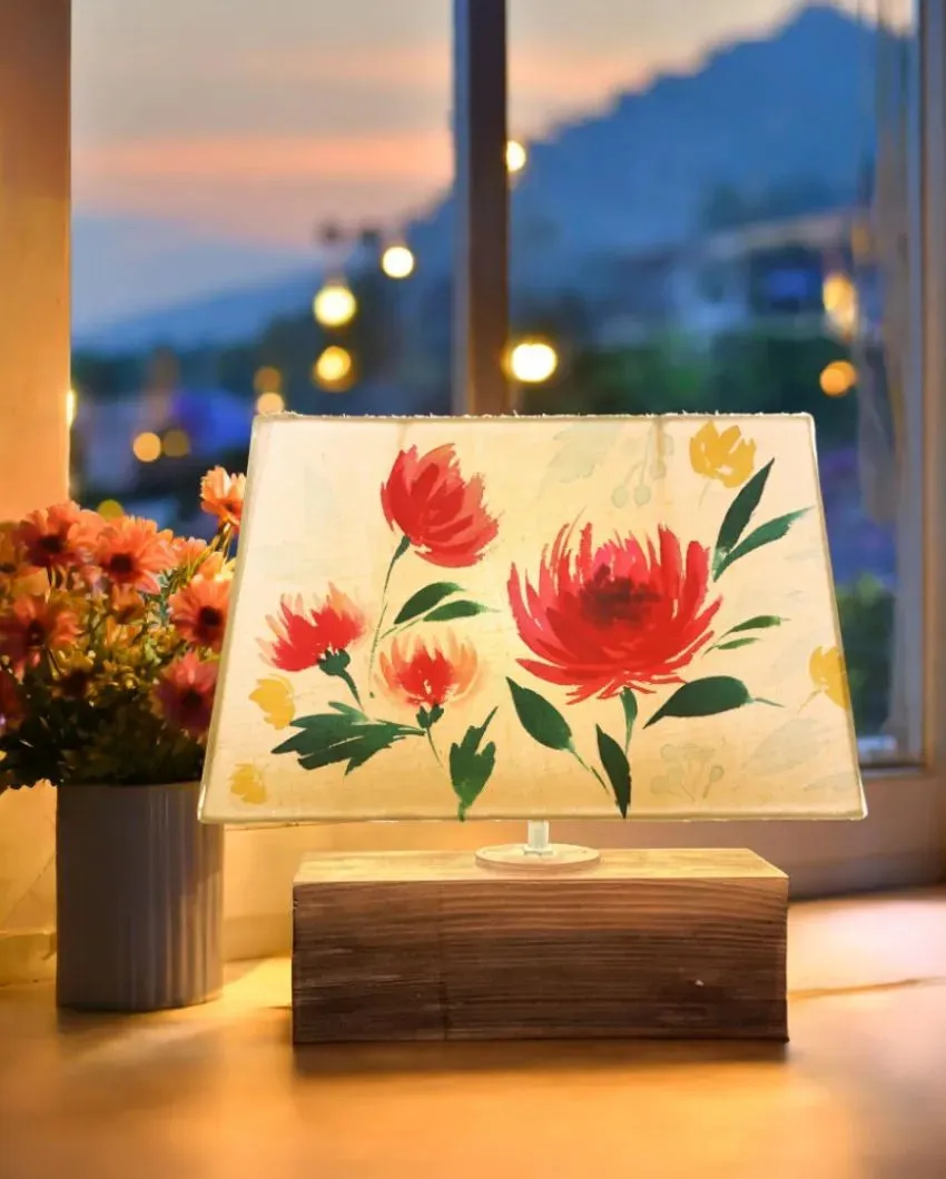 Beautiful Lillies Shaded Rectangle Shaped Cotton Table Lamp