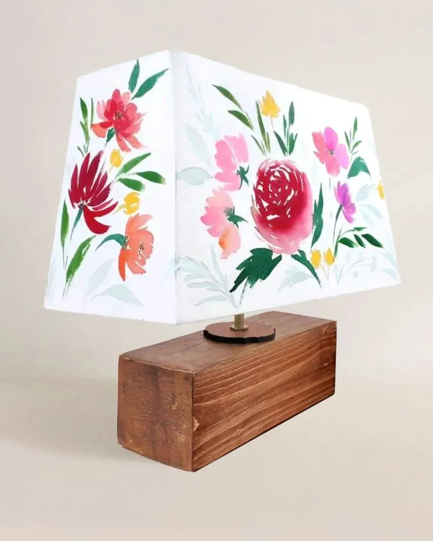 Beautiful Lillies Shaded Rectangle Shaped Cotton Table Lamp