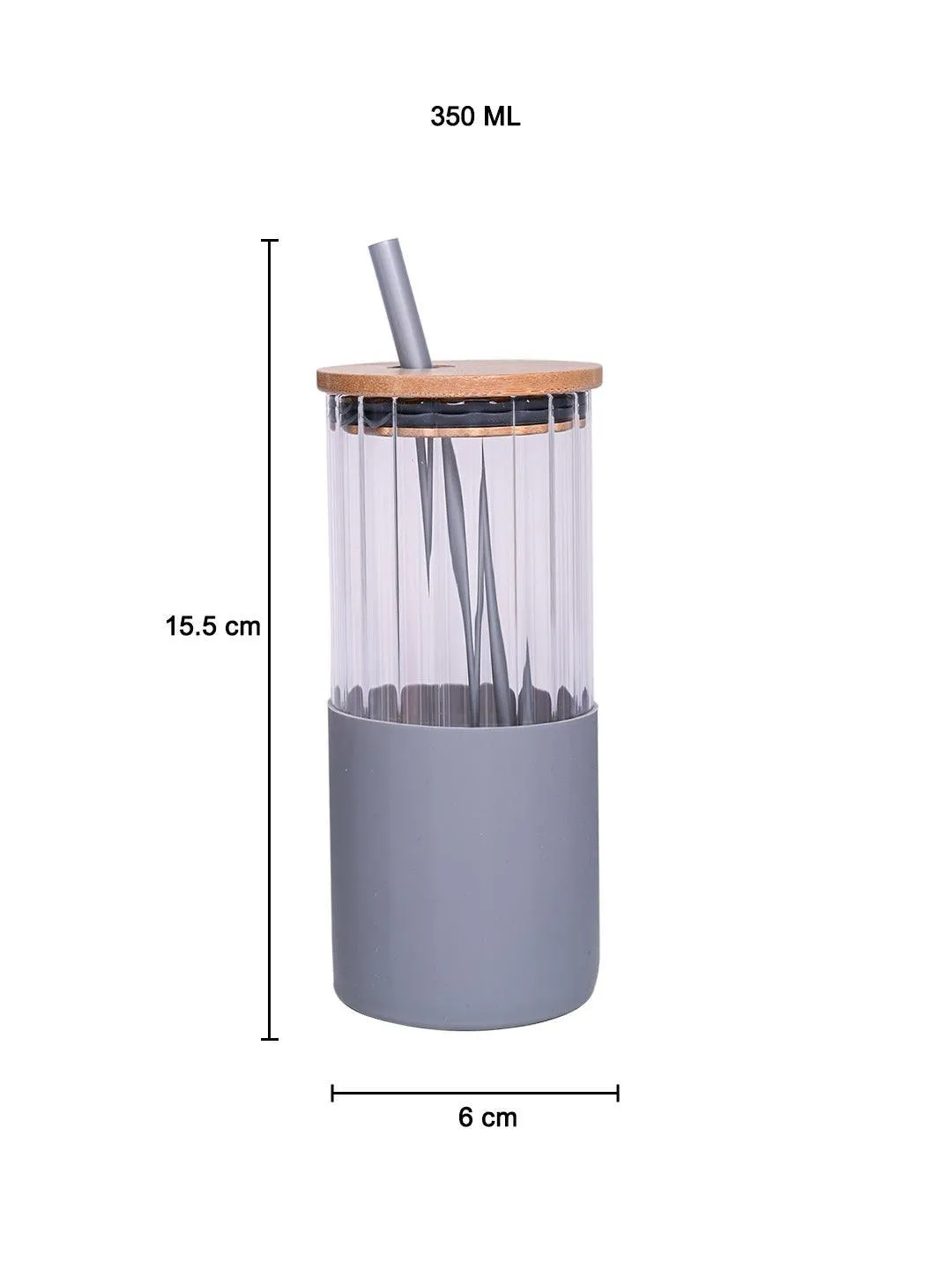 Borosilicate Glass Tumbler with Grey Silicone Sleeve - 350Ml
