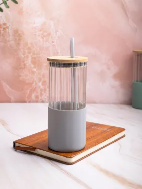 Borosilicate Glass Tumbler with Grey Silicone Sleeve - 350Ml