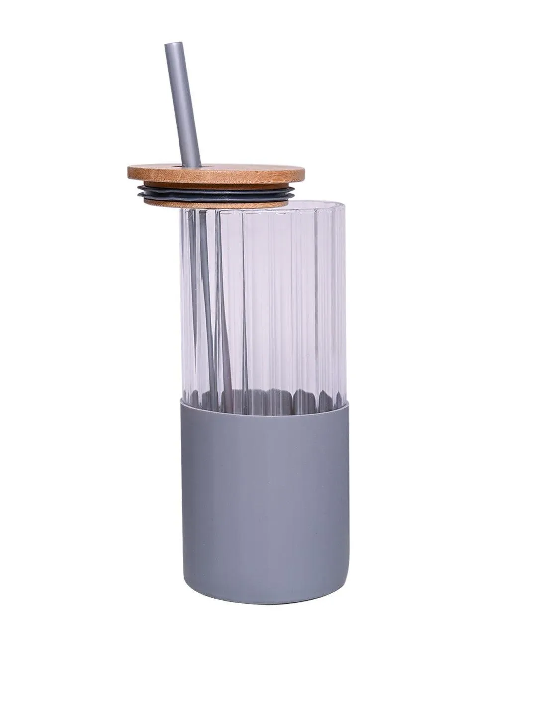 Borosilicate Glass Tumbler with Grey Silicone Sleeve - 350Ml
