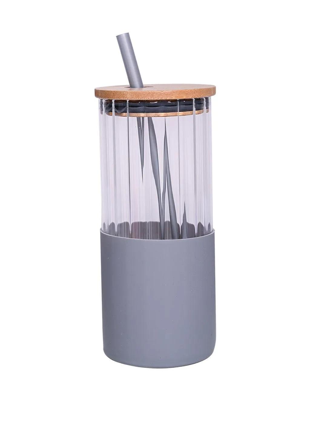 Borosilicate Glass Tumbler with Grey Silicone Sleeve - 350Ml