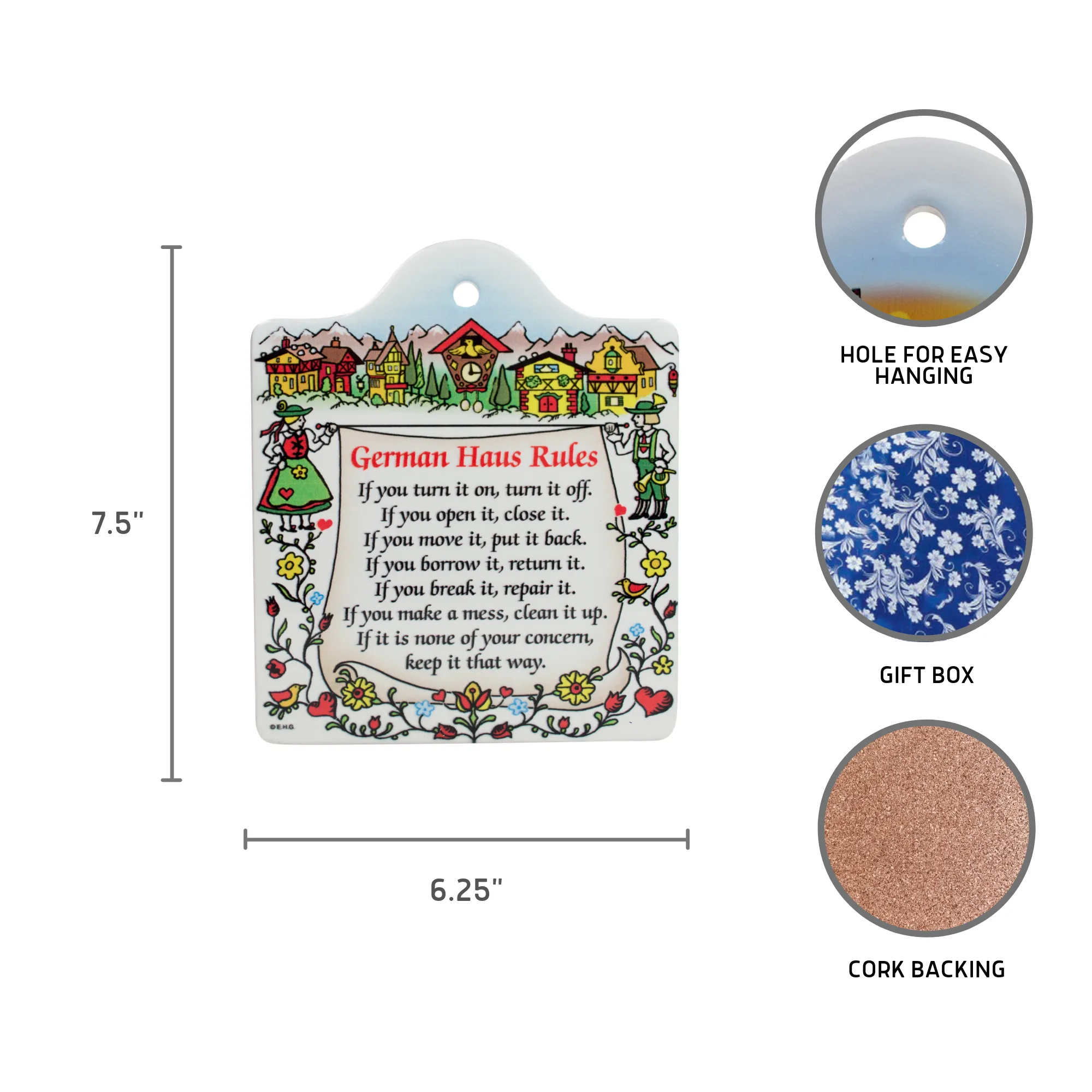 Cork Backed Ceramic Cheeseboard: German Haus Rules