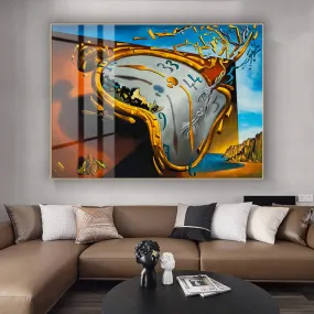 Crystal Porcelain Artwork -  ‘Melting Clock’ Painted by Salvador Dali - Large Size - 80cm X 110cm Ready to Hang - Bold & Beautiful Design Statement.