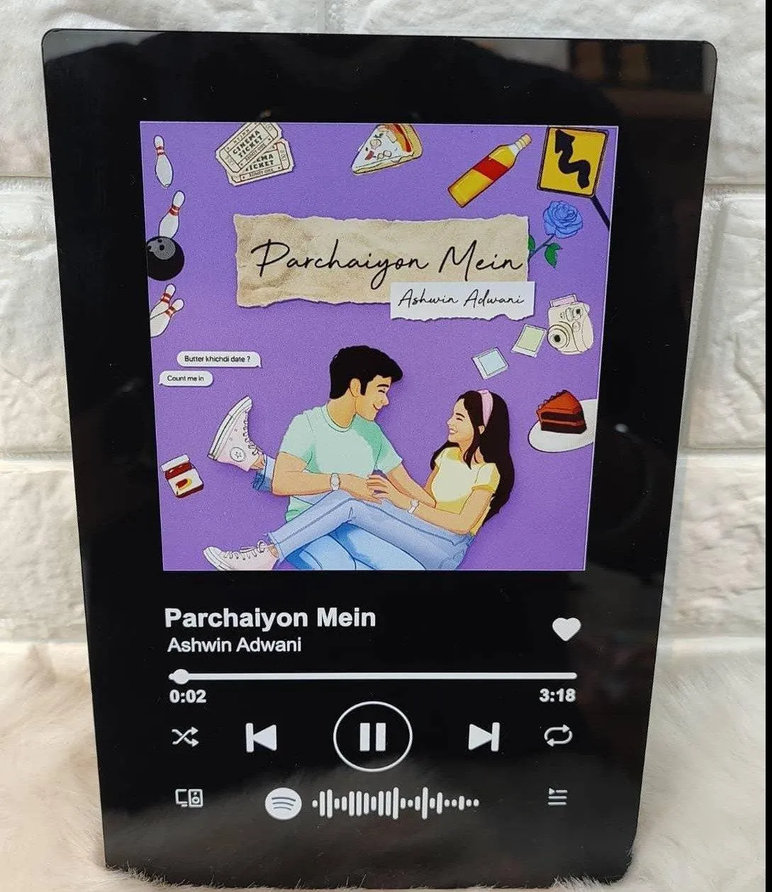 Customised Spotify Song Layout Music Plaque-BLACK . Comes with wooden stand( NO COD ALLOWED ON THIS PRODUCT)