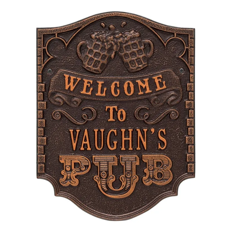 CUSTOMIZABLE Cast Aluminum Plaque - Pub "Welcome" Design