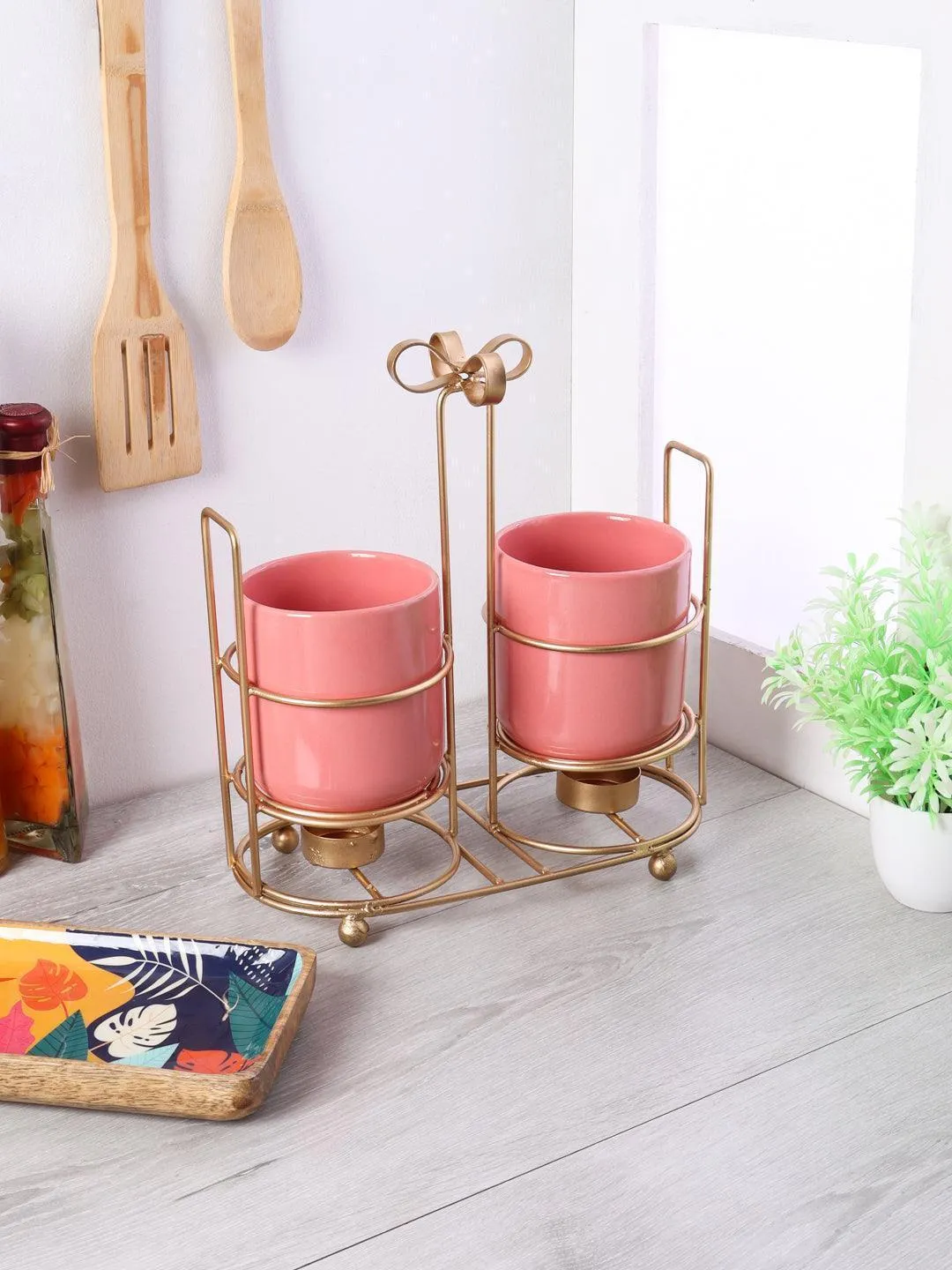 Double Glass Bow Ceramic Platter | Hanging Bowl Planter For Kitchen & Home Decor