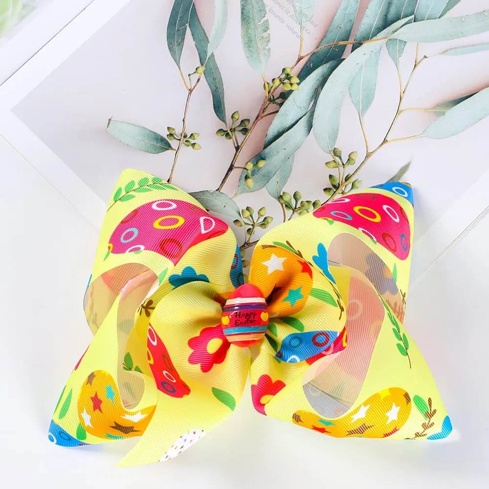 Easter Egg Bow Hair Clips Pin Easter Large Bows Hairclips Bunny Big Bows Hairpin JHE45 (B3-Yellow)