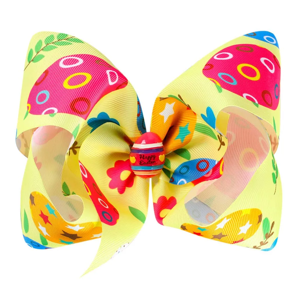 Easter Egg Bow Hair Clips Pin Easter Large Bows Hairclips Bunny Big Bows Hairpin JHE45 (B3-Yellow)