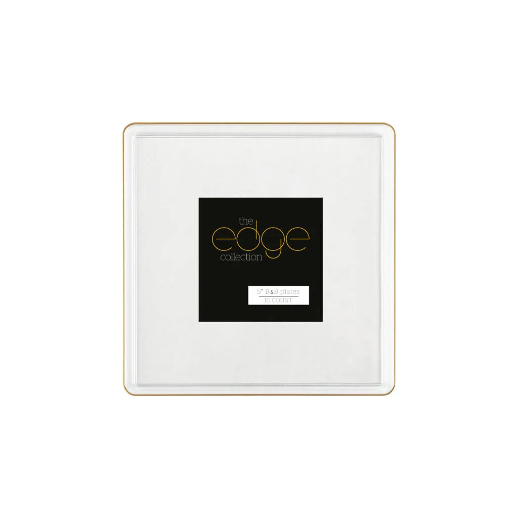 Edge Clear/Gold Rim Square 5″ Plates 10pc