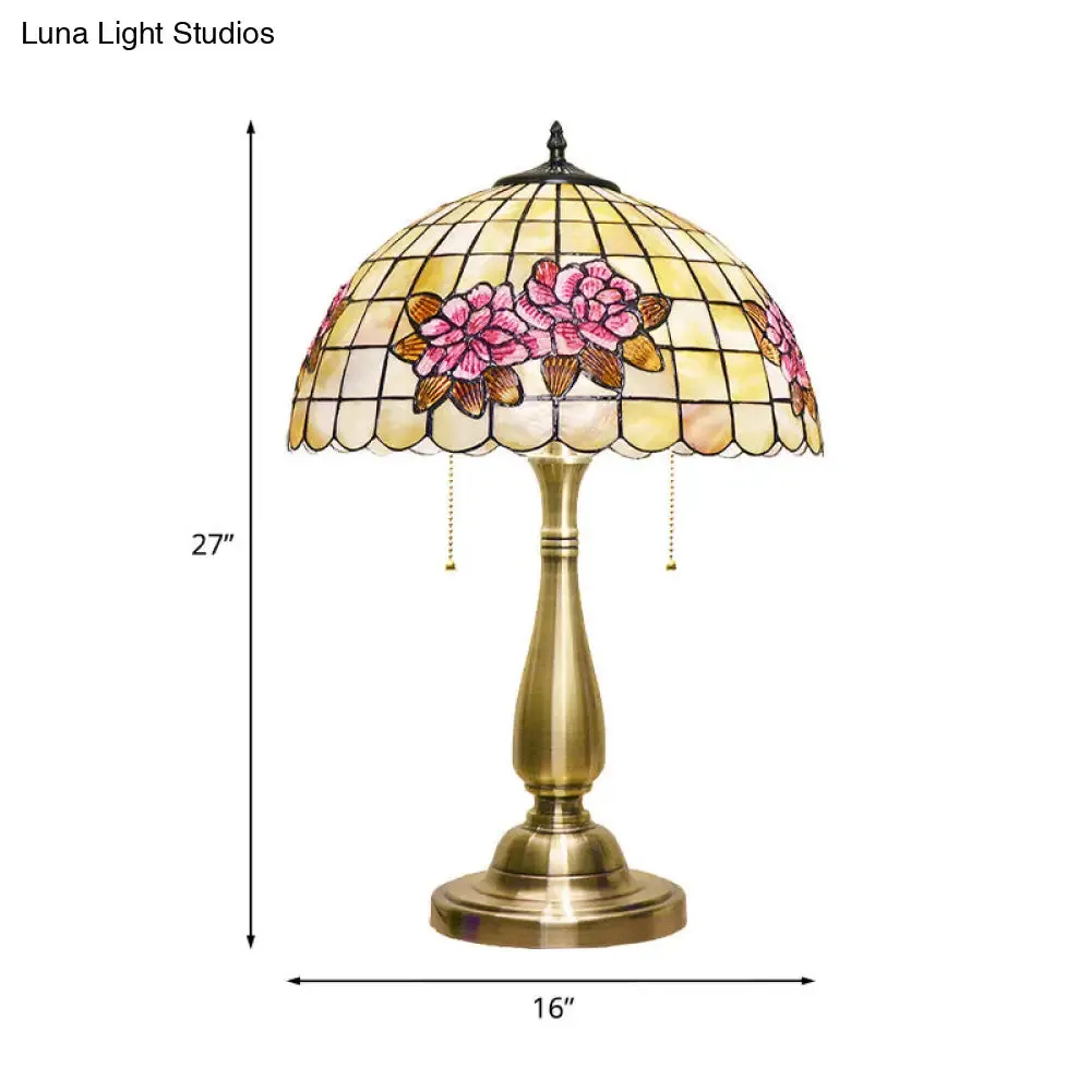 Eleanor - Flower Flower Pattern Grid Shell Table Lamp Tiffany Style 2 Bulbs Gold Finish Night Stand Light with Pull Chain