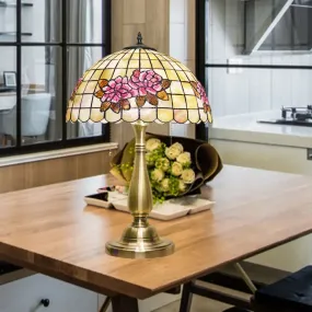 Eleanor - Flower Flower Pattern Grid Shell Table Lamp Tiffany Style 2 Bulbs Gold Finish Night Stand Light with Pull Chain