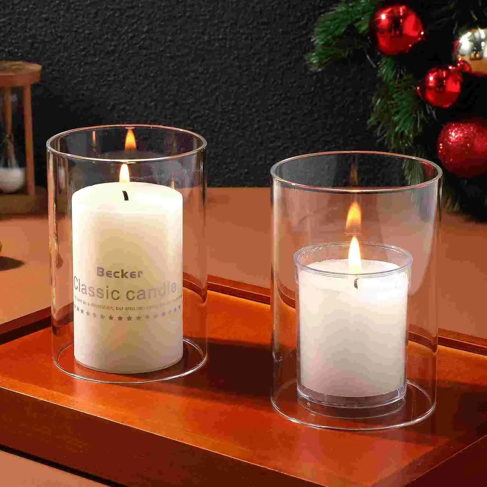 Elegant Transparent Glass Candle Covers Set of 2